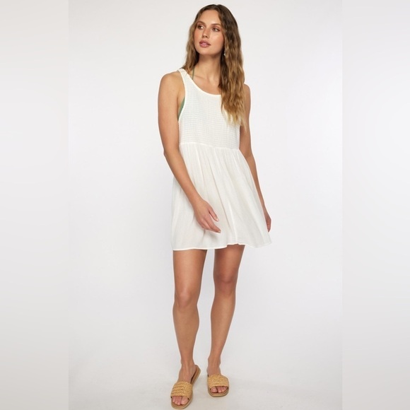 O'Neill Women's Babydoll Dress Large White 100% Cotton Gingham Print Coastal - Picture 3 of 16